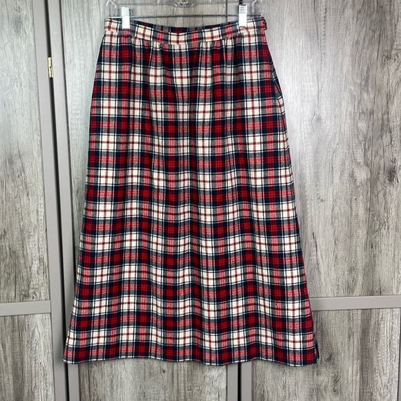 Vintage 70's Pendleton Tartan Red 100% Wool Maxi Skirt Women's 16 - Picture 1 of 14